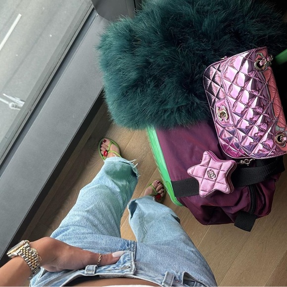 New 24C Chanel Light Purple Mirrored metallic Mini Square Flap Bag Star Handbag - Picture 3 of 4